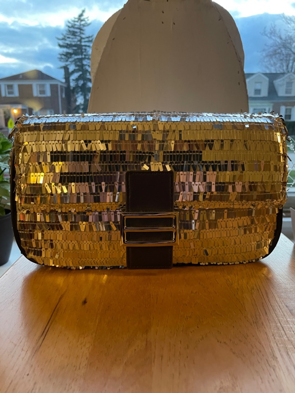 Silver Sequin Evening Clutch - Women's Bag